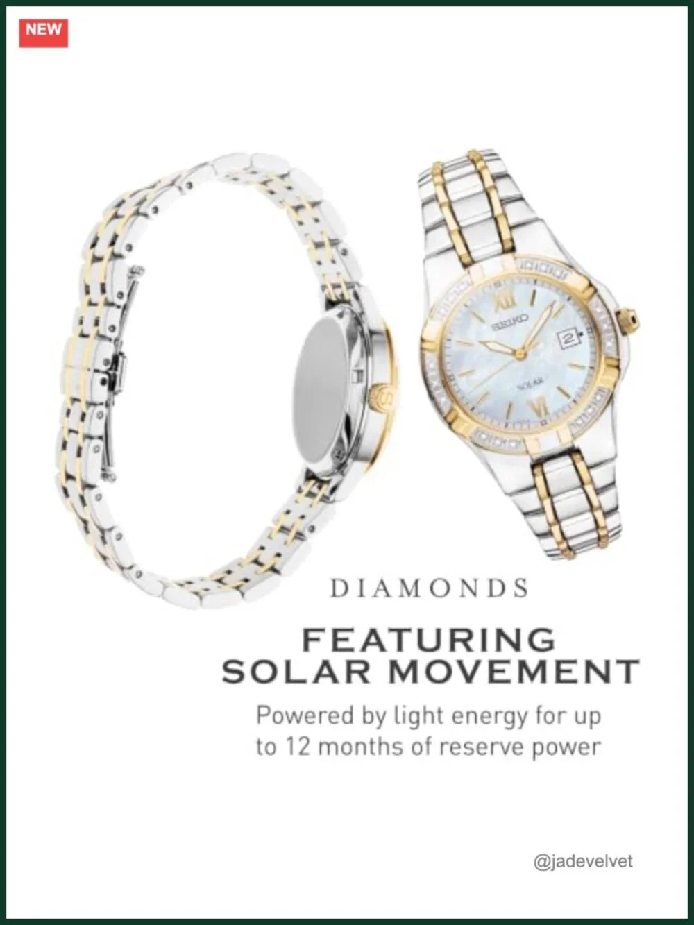 Solar Women's Watch, 18 Diamond Accents, Two-Tone Gold Stainless Steel, Water